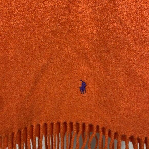 Ralph Lauren Blue Label Orange Lambswool Scarf With Fringe - Picture 2 of 5
